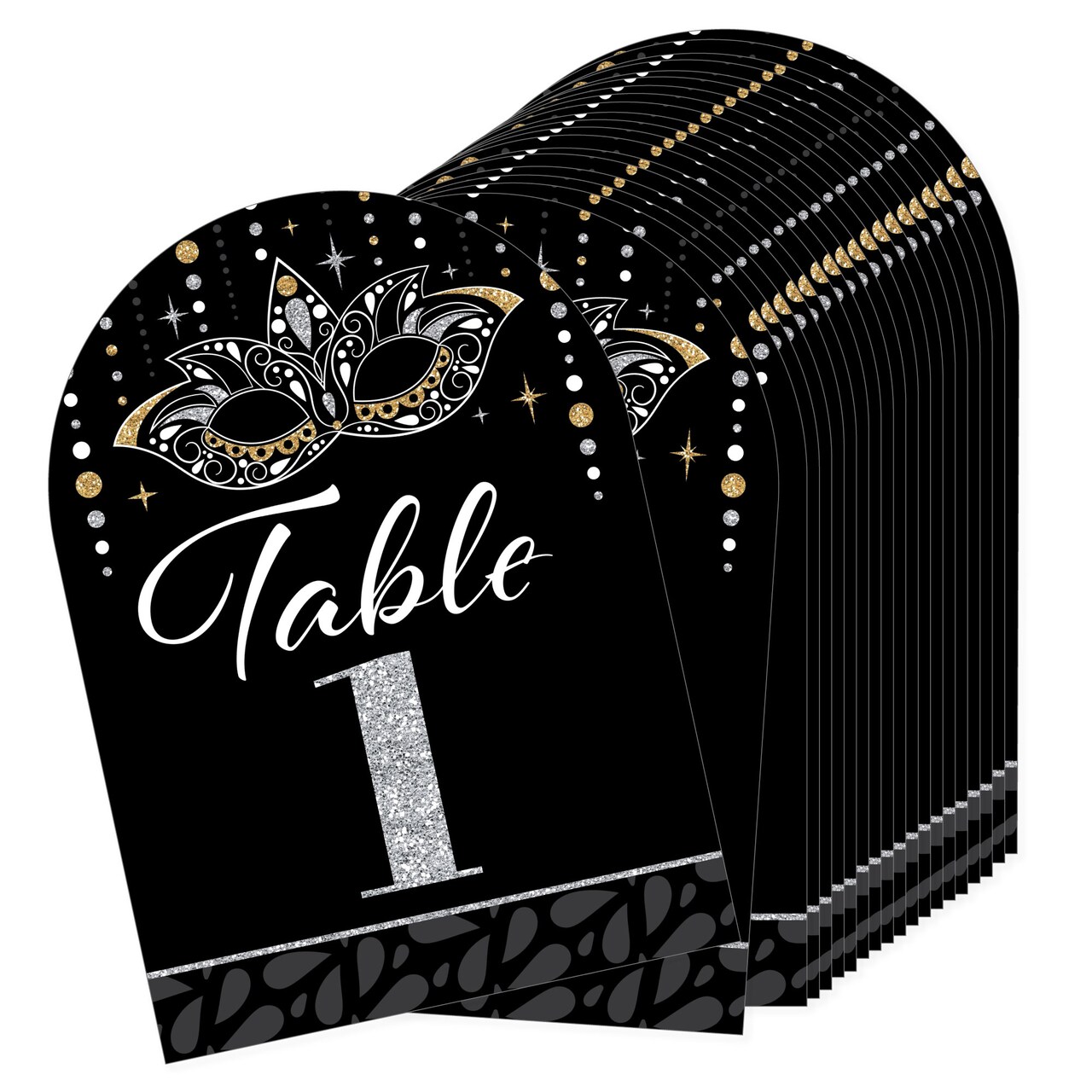 Big Dot of Happiness Masquerade - Mask Party Double-Sided 5 x 7 inches Cards - Table Numbers - 1-20